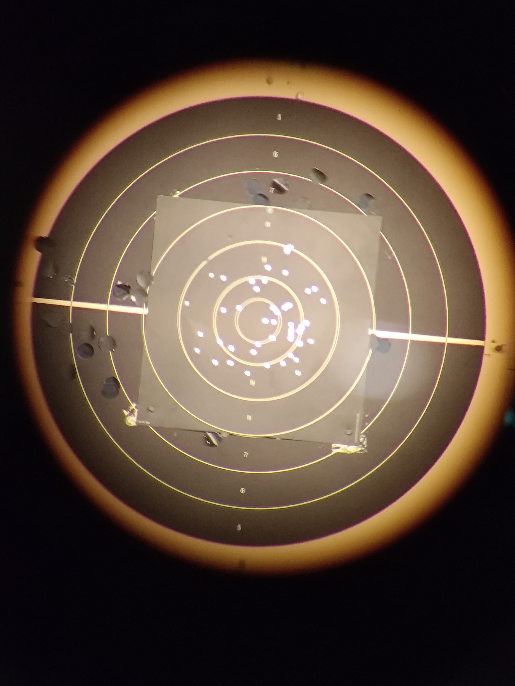 View through the spotting scope onto the rapid-fire target